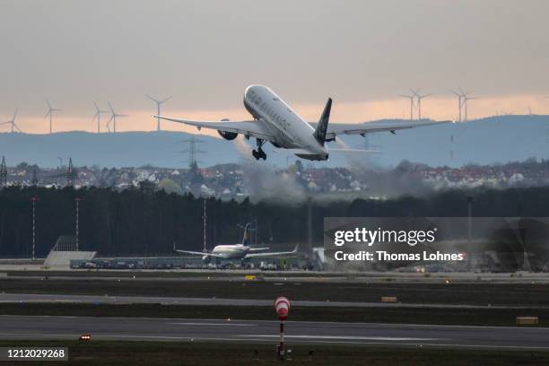 United Airlines plane takes off to San Fransisco at Frankfurt Airport on March 12, 2020 in Frankfurt, Germany. U.S. President Donald Trump has...