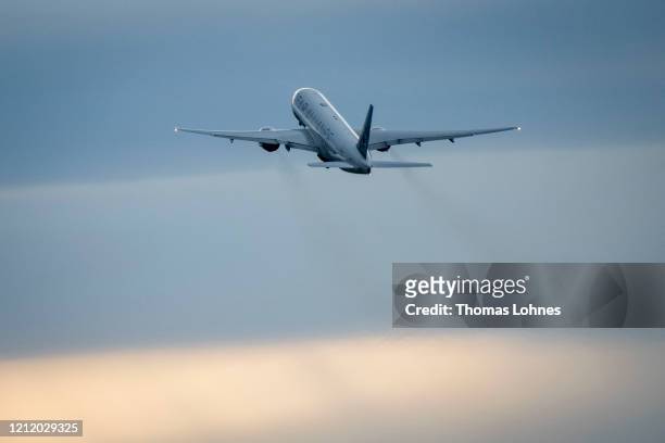 United Airlines plane takes off to San Fransisco at Frankfurt Airport on March 12, 2020 in Frankfurt, Germany. U.S. President Donald Trump has...