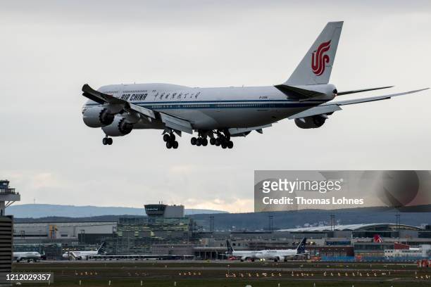 An Air China plane lands at Frankfurt Airport on March 12, 2020 in Frankfurt, Germany. U.S. President Donald Trump has announced he is imposing a...