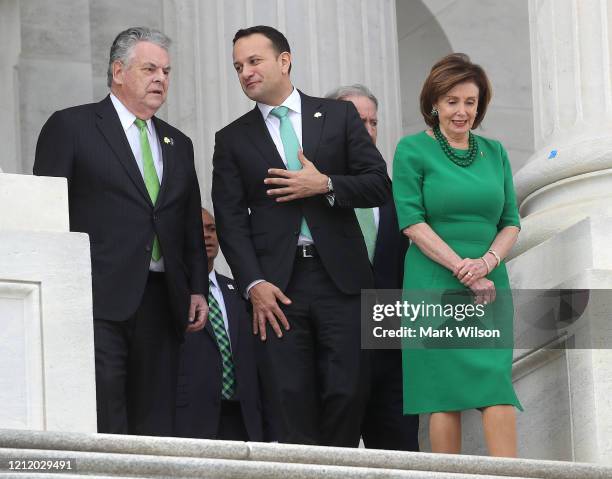 Speaker of the House Rep. Nancy Pelosi , Rep. Peter King and Irish Taoiseach Leo Varadkar walk out of the U.S. Capitol after the annual Friends of...