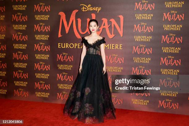 Yifei Liu attends the "Mulan" European Premiere at Odeon Luxe Leicester Square on March 12, 2020 in London, England.