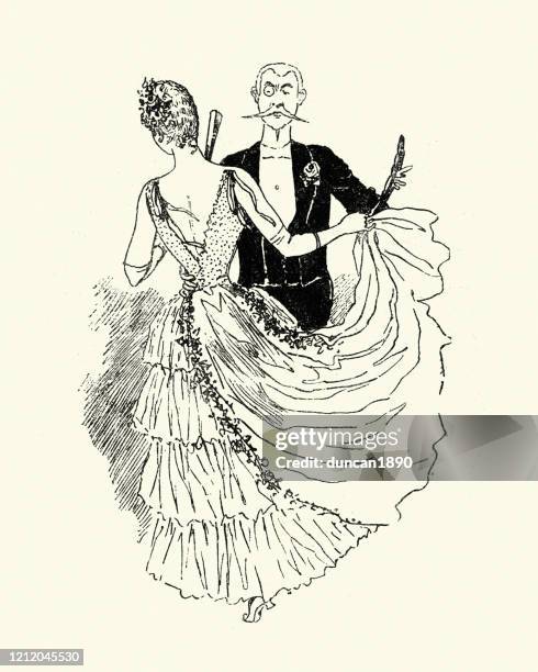 mature man dancing with a young woman at evening ball - vintage ballroom dancing stock illustrations