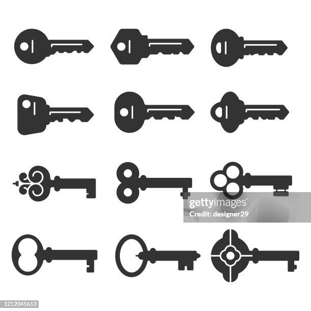 keys flat icon set vector design on white background. - ornate key stock illustrations