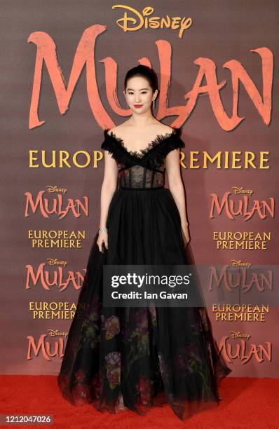 Yifei Liu attends the European Premiere of Disney's "MULAN" at Odeon Luxe Leicester Square on March 12, 2020 in London, England.