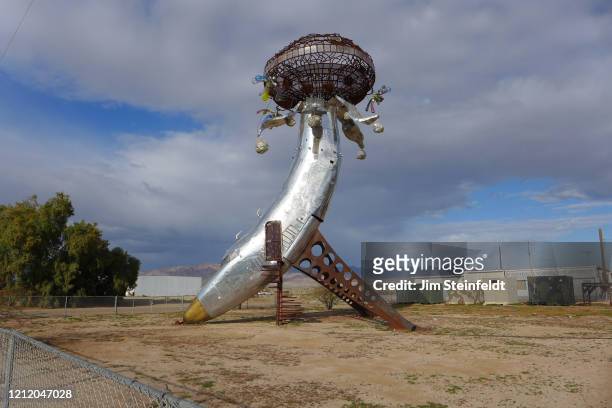 Art installation at the Salton Sea in Bombay Beach, California on March 2, 2020.