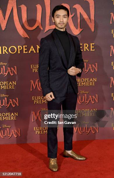 Yoson An attends the European Premiere of Disney's "MULAN" at Odeon Luxe Leicester Square on March 12, 2020 in London, England.