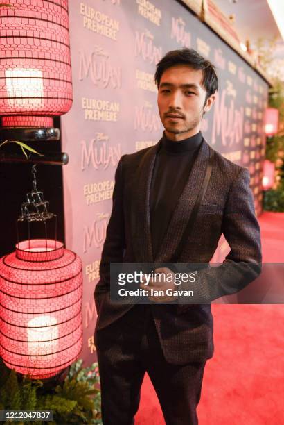 Yoson An attends the European Premiere of Disney's "MULAN" at Odeon Luxe Leicester Square on March 12, 2020 in London, England.