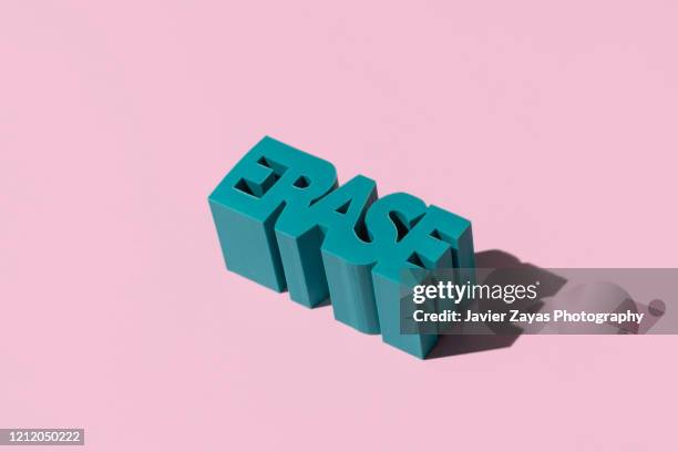 word "erase" in 3d block - pink eraser stock pictures, royalty-free photos & images