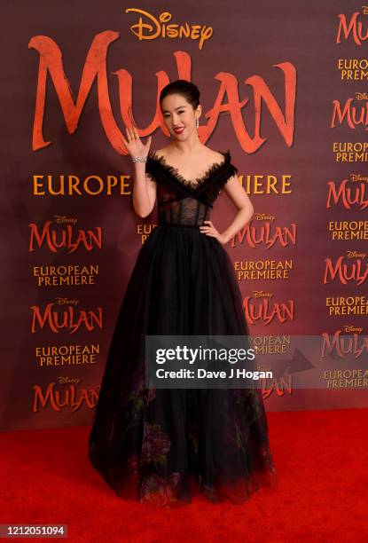 Yifei Liu attends the "Mulan" photocall at Trafalgar Hotel on March 13, 2020 in London, England.