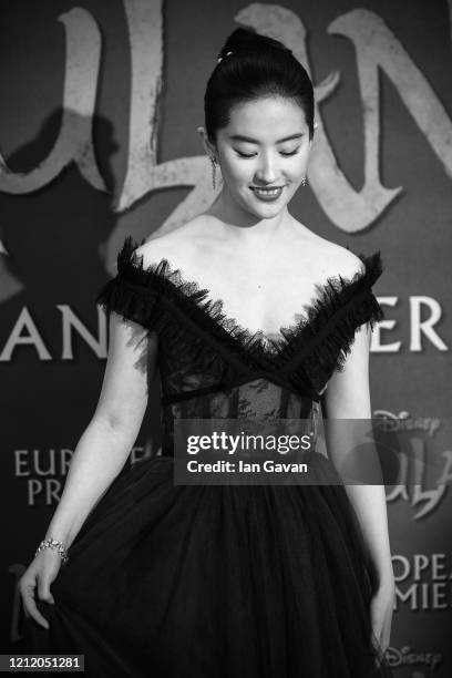 Yifei Liu attends the European Premiere of Disney's "MULAN" at Odeon Luxe Leicester Square on March 12, 2020 in London, England.