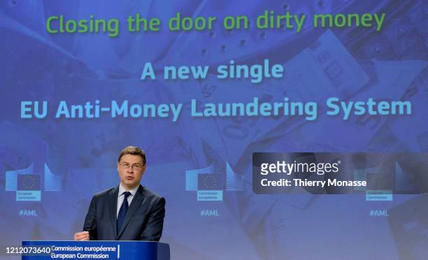 Executive Vice President of the European Commission for An Economy that Works for People Valdis Dombrovskis is talking to media about the fight...