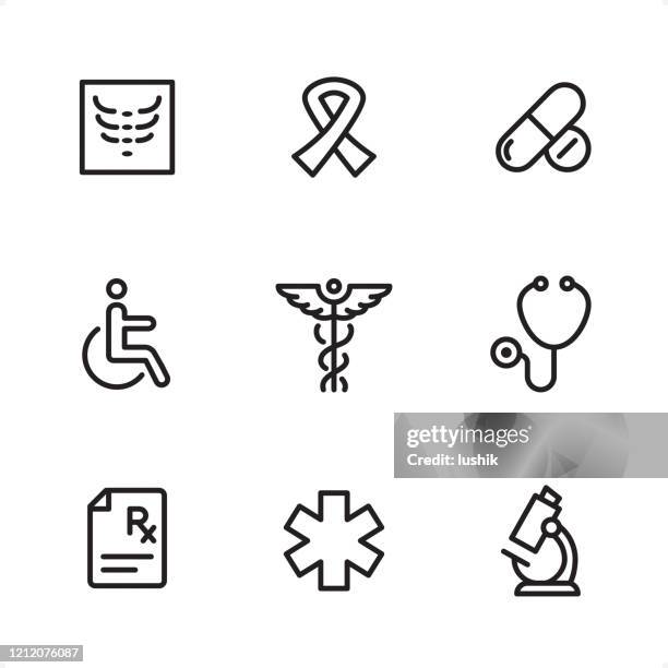 illustrazioni stock, clip art, cartoni animati e icone di tendenza di medicina - icone a riga singola - medical symbol