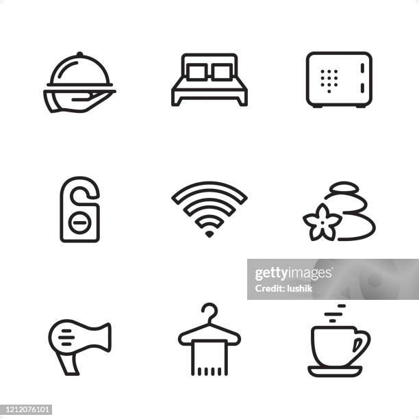hotel - single line icons - down payment stock illustrations
