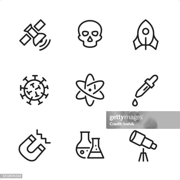 science - single line icons - beaker isolated stock illustrations