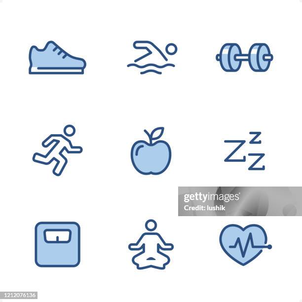 fitness - pixel perfect blue icons - aquagym stock-grafiken, -clipart, -cartoons und -symbole