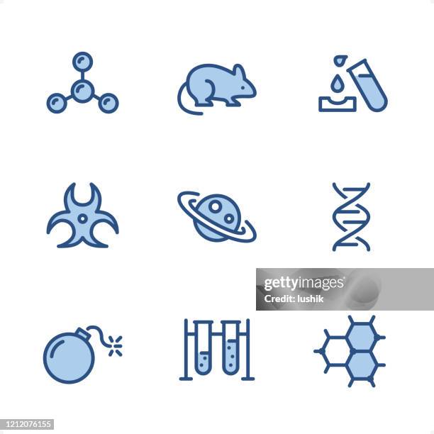 science - pixel perfect blue icons - lab mouse stock illustrations