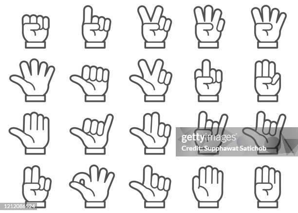 ilustrações de stock, clip art, desenhos animados e ícones de hand gestures line icons set - dedo mindinho