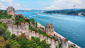 View of Bosphorus Strait and Fatih Sultan Mehmet Bridge in Istanbul