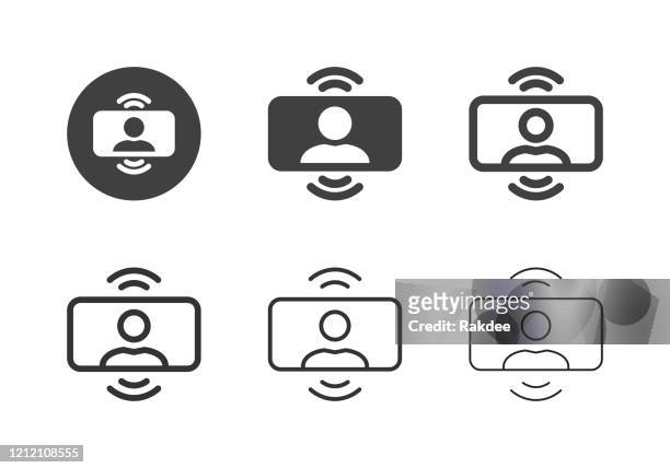 ilustraciones, imágenes clip art, dibujos animados e iconos de stock de iconos de videoconferencia - serie múltiple - equipo de grabación de sonido