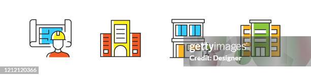 architecture related vector line icons. outline symbol collection. - bridge blueprint stock illustrations
