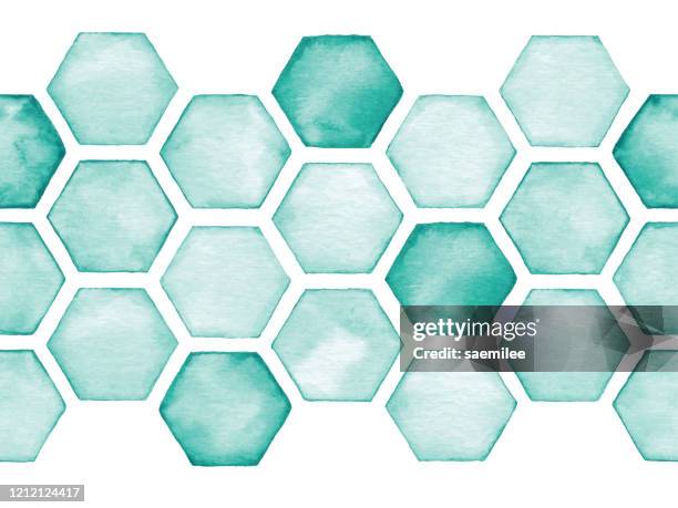 aquarell nahtlose hintergrund mit grünen sechseck fliesen - bienenwabe stock-grafiken, -clipart, -cartoons und -symbole