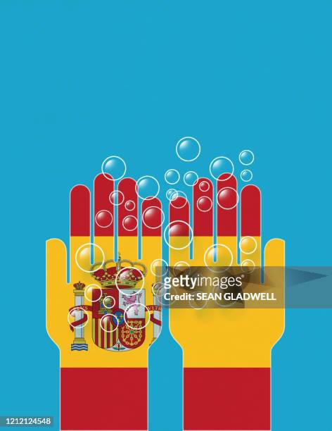 washing hands spain - spanish flag stock pictures, royalty-free photos & images