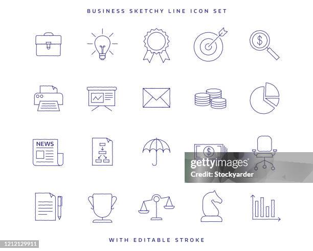 editable stroke business hand drawn line icon set - org chart stock illustrations
