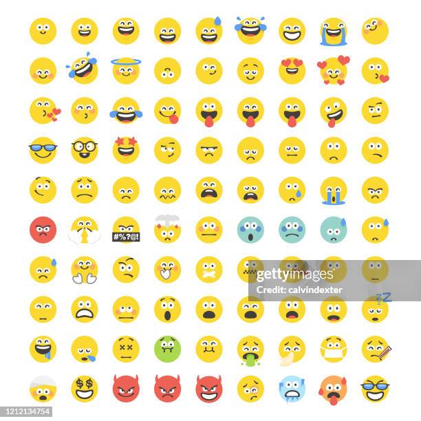 emoticons collection flat design cute and colorful - boring stock illustrations