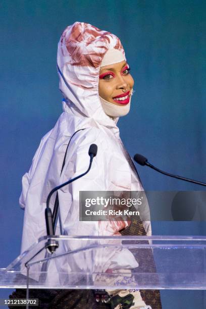 Honoree Erykah Badu accepts an award at the Austin Film Society's Texas Film Awards 20th Anniversary at Austin Studios on March 12, 2020 in Austin,...