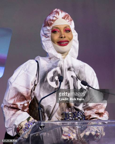 Honoree Erykah Badu accepts an award at the Austin Film Society's Texas Film Awards 20th Anniversary at Austin Studios on March 12, 2020 in Austin,...