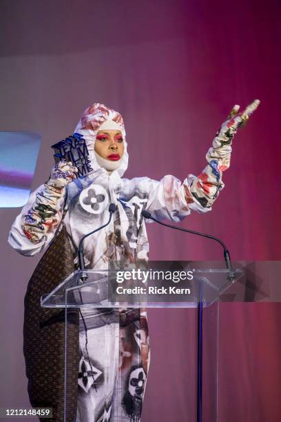 Honoree Erykah Badu accepts an award at the Austin Film Society's Texas Film Awards 20th Anniversary at Austin Studios on March 12, 2020 in Austin,...