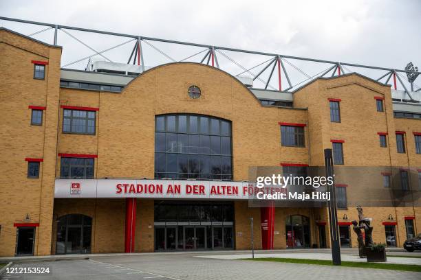 General view outside of the Stadion An der Alten Foersterei on March 13, 2020 in Berlin, Germany. The German football league DFL announced today that...