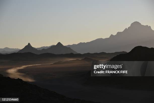 File picture taken on January 6, 2020 during the Dakar 2020 car racing shows a general view of Saudi Arabia's northwestern region, between Neoam and...