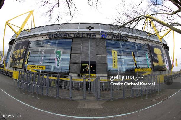 General view outside of the Signal Iduna Park on March 13, 2020 in Various Cities, Germany. The German football league DFL announced today that the...