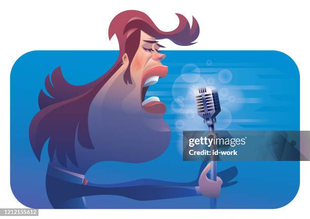 man singing with microphone - recording studio microphone cartoon stock illustrations