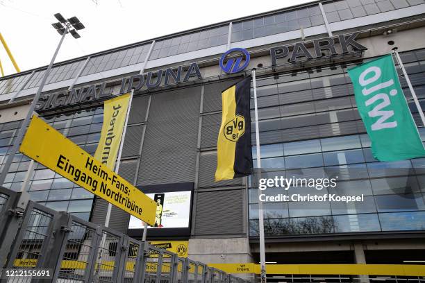 General view outside of the Signal Iduna Park on March 13, 2020 in Various Cities, Germany. The German football league DFL announced today that the...