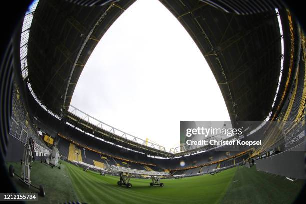 General view inside of the Signal Iduna Park on March 13, 2020 in Various Cities, Germany. The German football league DFL announced today that the...