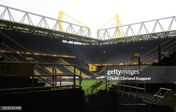 General view inside of the Signal Iduna Park on March 13, 2020 in Various Cities, Germany. The German football league DFL announced today that the...