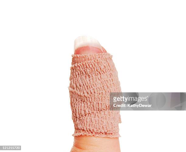 caucasian female hand with bandaged thumb series - bandaged thumb stock pictures, royalty-free photos & images