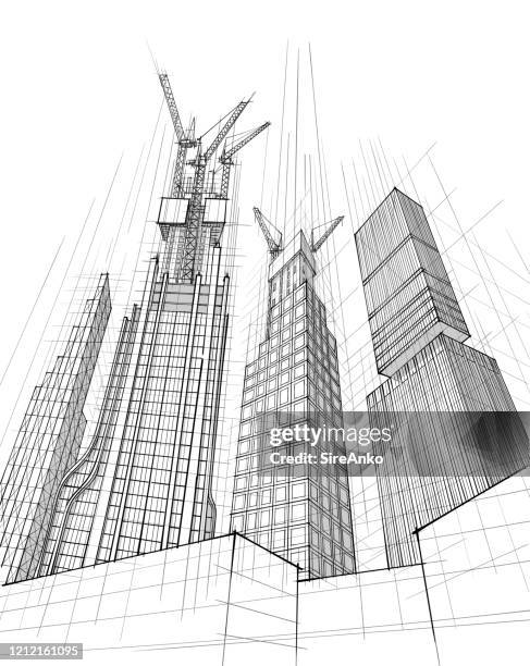 hands drawing black and white architecture - building-sketch stock illustrations