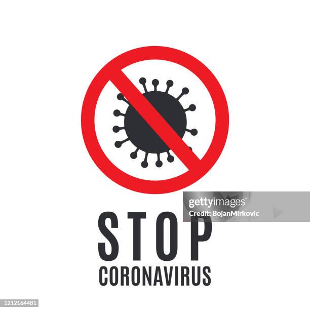 coronavirus stop sign on white background. vector - biohazardous substance stock illustrations