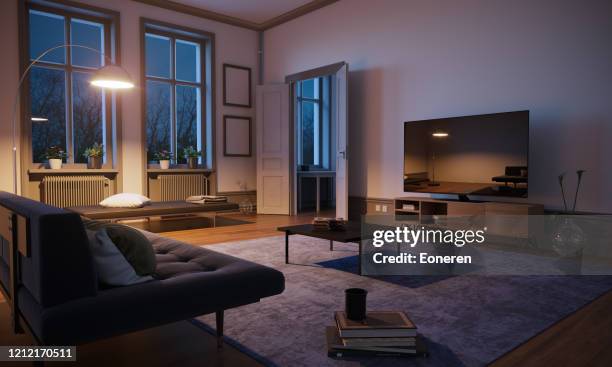 interior da sala de estar estilo escandinavo - modern apartment - fotografias e filmes do acervo