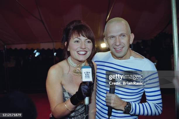 Television presenter Davina McCall and fashion designer Jean-Paul Gaultier pictured together on the red carpet at the 1996 MTV Europe Music Awards at...