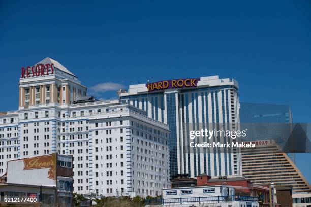 General view of Resorts, Hard Rock, Showboat, and Ocean Casino during the coronavirus pandemic on May 7, 2020 in Atlantic City, New Jersey. For the...