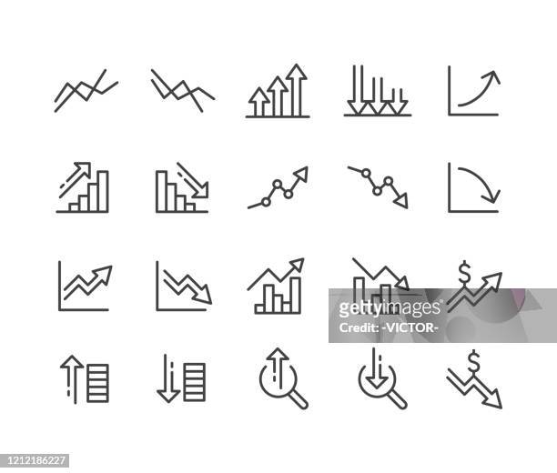 growth and decline icons - classic line series - ease stock illustrations