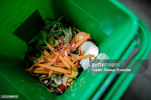 Symbolic image of organic waste. Shells of vegetables and eggs lie in a waste container on May 04, 2020 in Berlin, Germany.