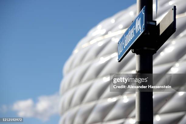 General view outside of the Allianz Arena on March 13, 2020 in Munich, Germany. The German football league DFL announced today that the upcoming...