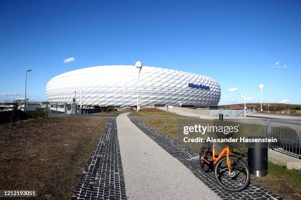 General view outside of the Allianz Arena on March 13, 2020 in Munich, Germany. The German football league DFL announced today that the upcoming...