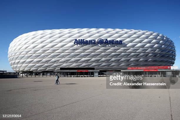 General view outside of the Allianz Arena on March 13, 2020 in Munich, Germany. The German football league DFL announced today that the upcoming...