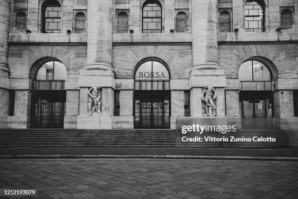 General view of the Milan Stock Exchange on March 12, 2020 in Milan, Italy. The Italian Government has strengthened up its quarantine rules, shutting...
